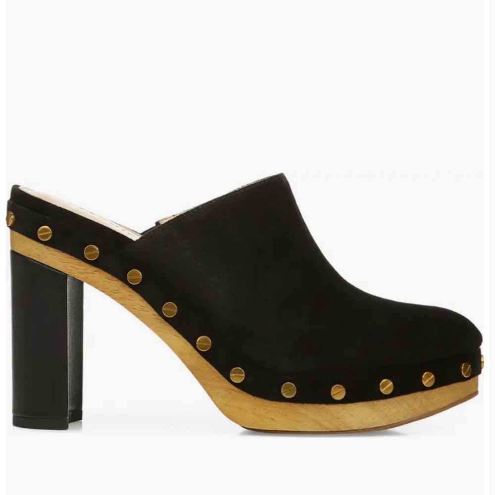 NEW Veronica Beard Grita black suede studded platform clogs, size 9